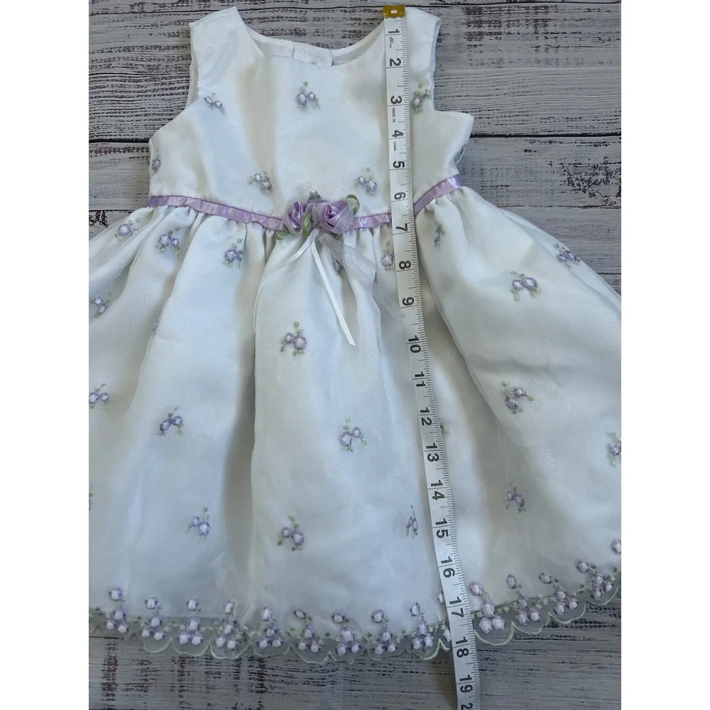 Youngland‎ Baby Girl White Purple Floral Embroidered Dress 18M Special Occasion